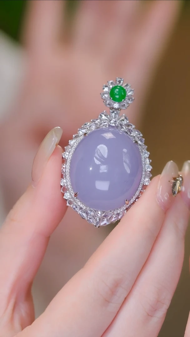 吊坠(不含链)18K金镶嵌翡翠9