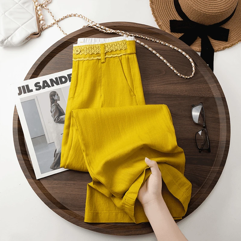 亚麻窄版阔腿裤女夏季薄款2025新款高腰今年流行爆款天丝直筒裤子