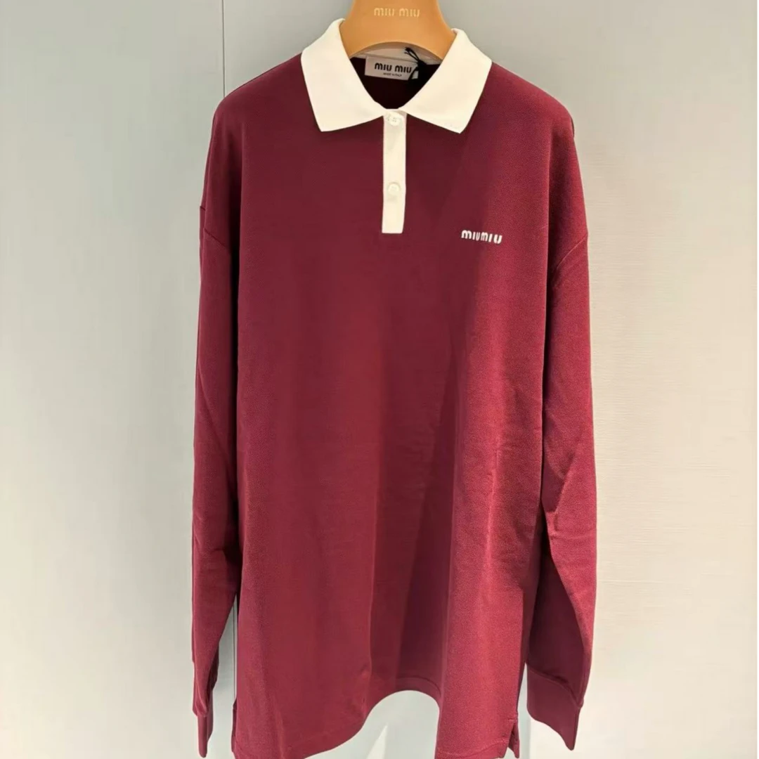 99新 MIU MIU/缪缪 酒红小标Polo衫 xs码