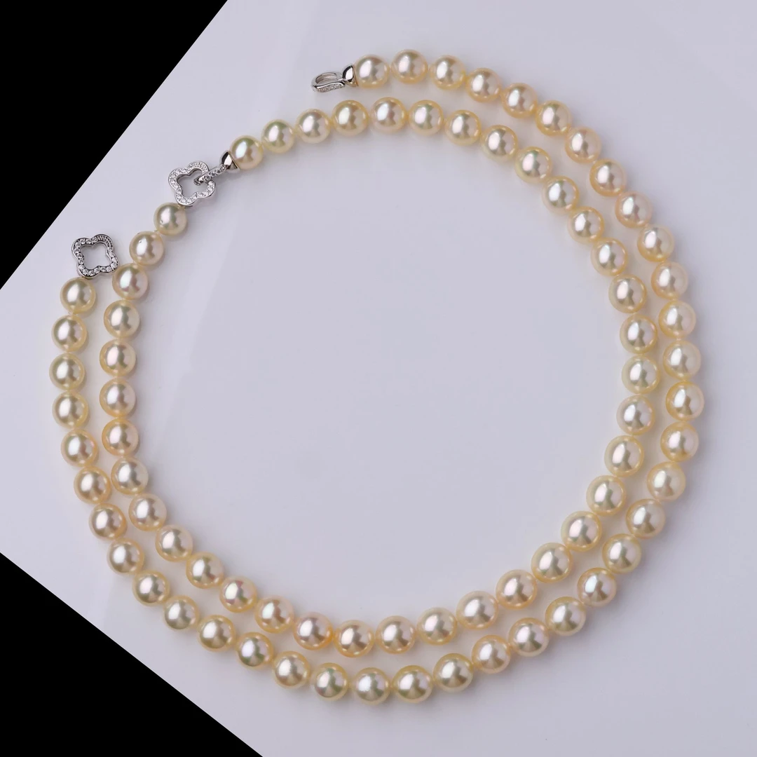 海水温柔干枯色珍珠项链8-11mmS925银时尚四叶草幸运扣多样性发一