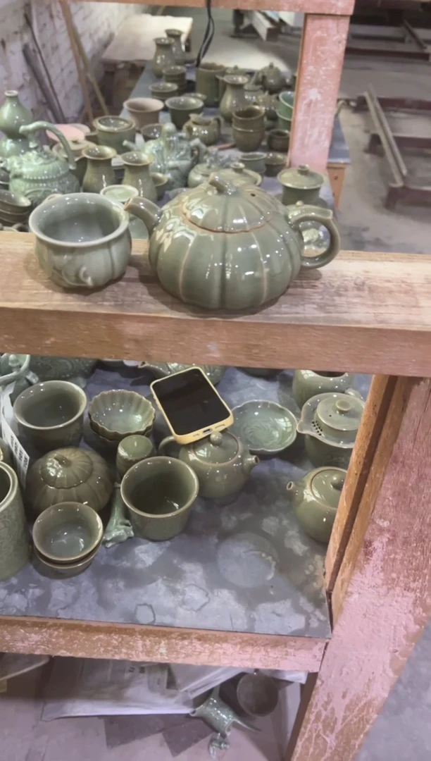 耀州窑南瓜壶+南瓜小杯微瑕