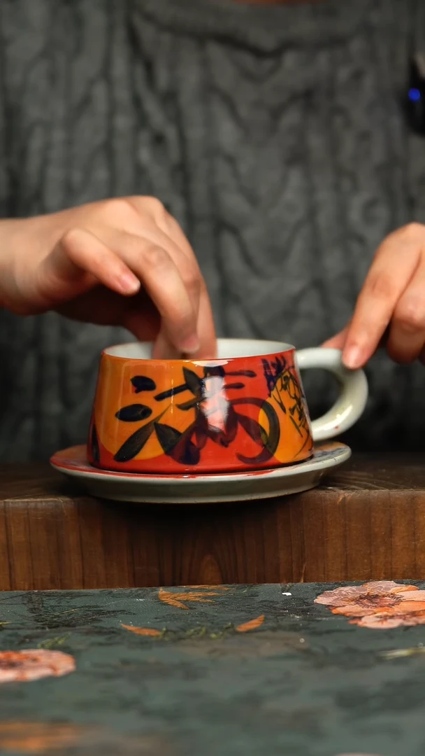 杯釉下彩手工手绘同款陶器