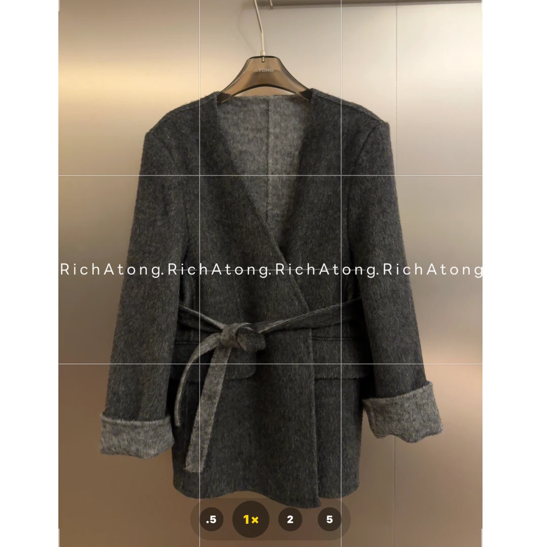 atong/阿彤-【纽约街头】-2025高级V领双面手工缝制大衣-灰