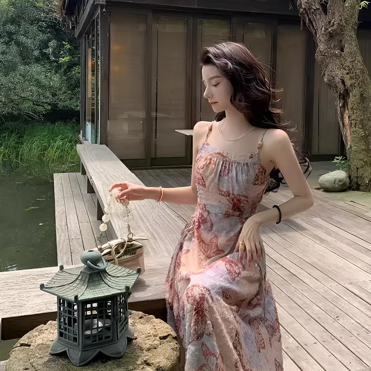 Meika-【夏日蝶影】夏季新款法式气质时尚修身显瘦设计感无袖裙子女