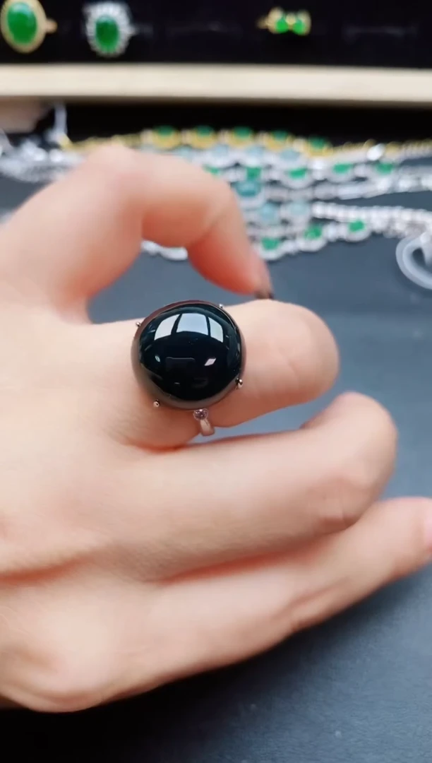 翡翠戒指银S925镶嵌5005
