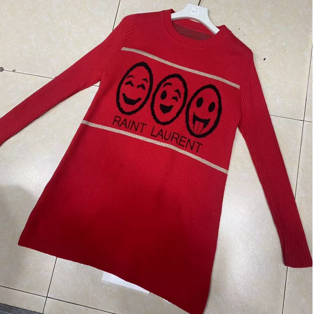 秋冬新款长袖笑脸时尚百搭套头加厚中长款针织毛衣3622#