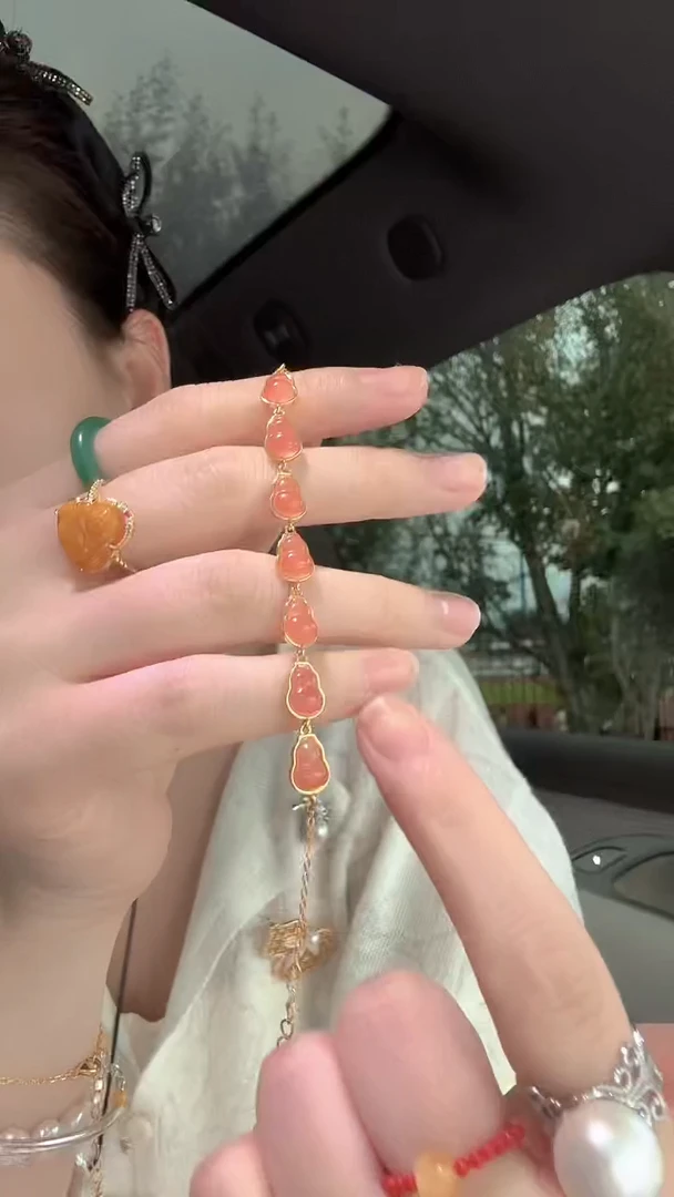 无925银红葫芦银手链