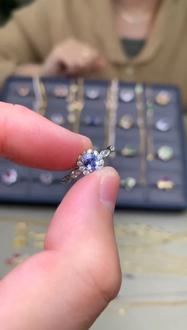 戒指蓝宝石银S925镶嵌戒指