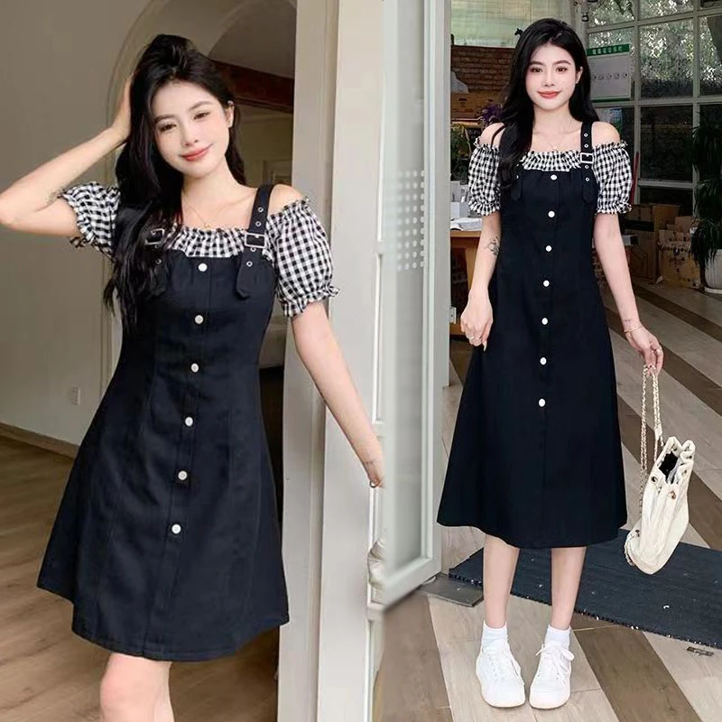 （80-200斤）微胖mm夏季新款法式茶歇森系小众假两件辣妹连衣裙1544