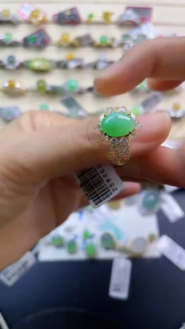 银S925镶嵌戒指翡翠翡翠 蛋面 银S925镶嵌