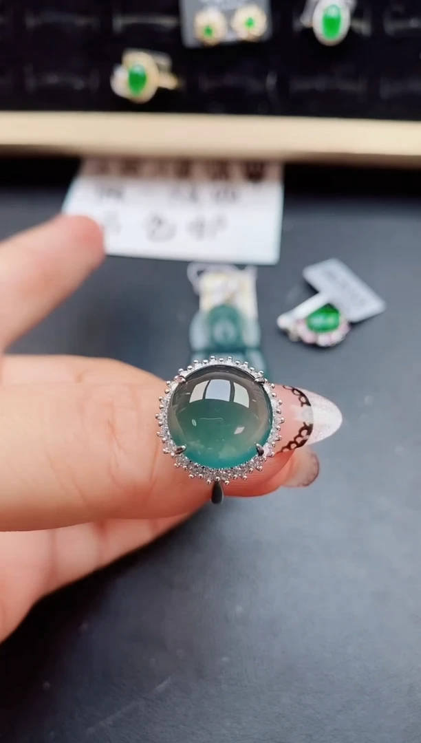 翡翠戒指银S925镶嵌50805