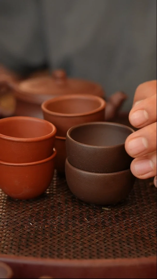 茶壶紫砂六个杯子 俩大红袍口杯 俩紫泥口杯 俩紫杯子