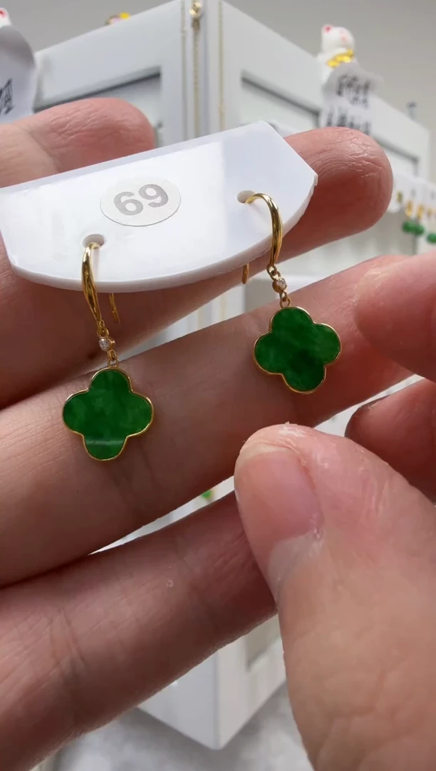 18K金镶嵌翡翠耳饰缅甸天然A货翡翠