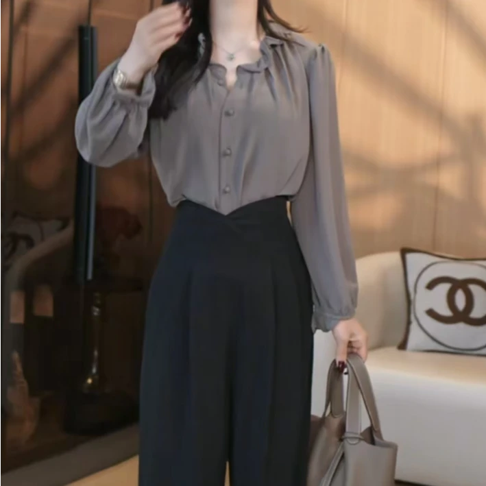 JJ春装新款设计感小众气质洋气小个子减龄上衣高腰阔腿裤
