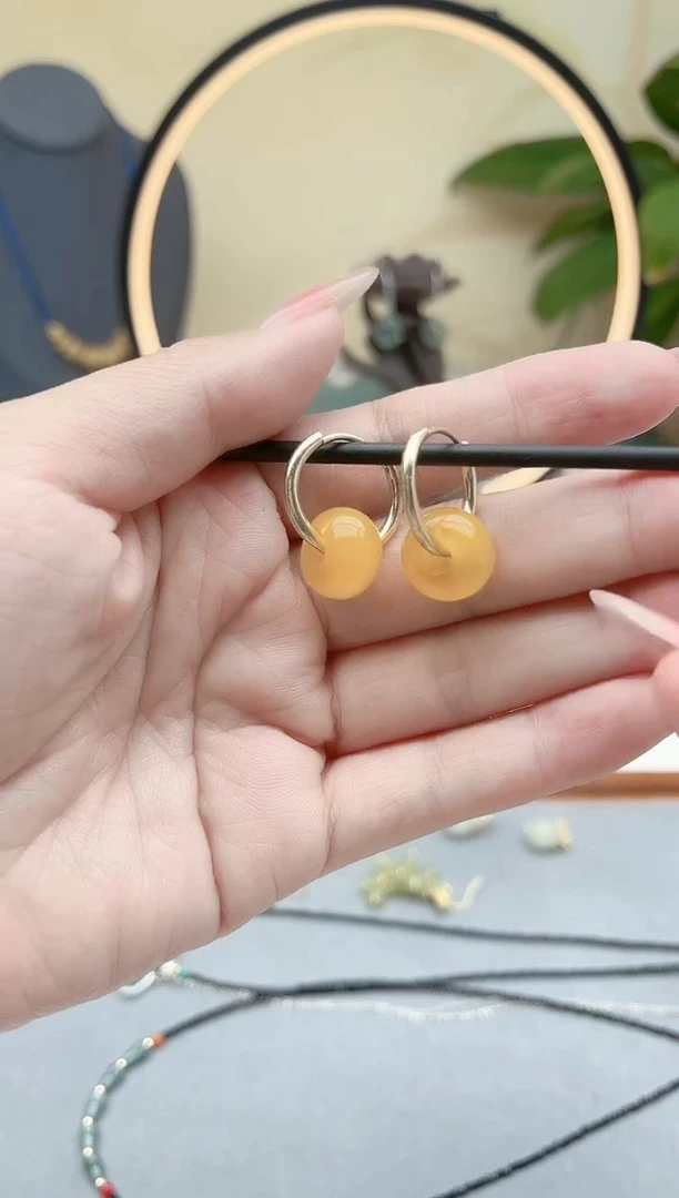玛瑙/玉髓耳饰未镶嵌00黄色耳扣