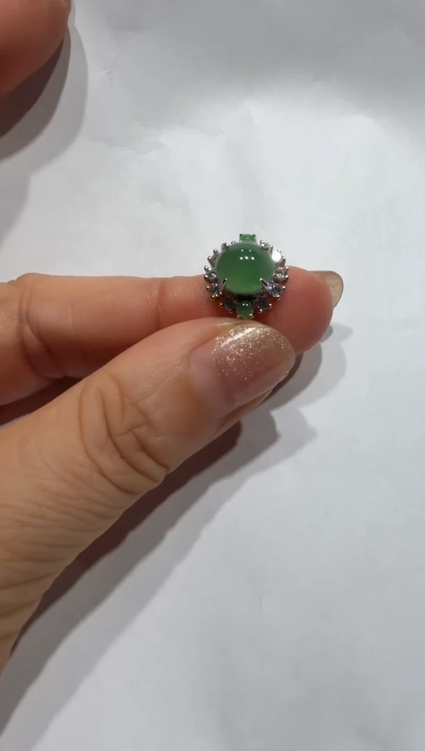 银S925镶嵌戒指翡翠缅甸A货翡翠戒指