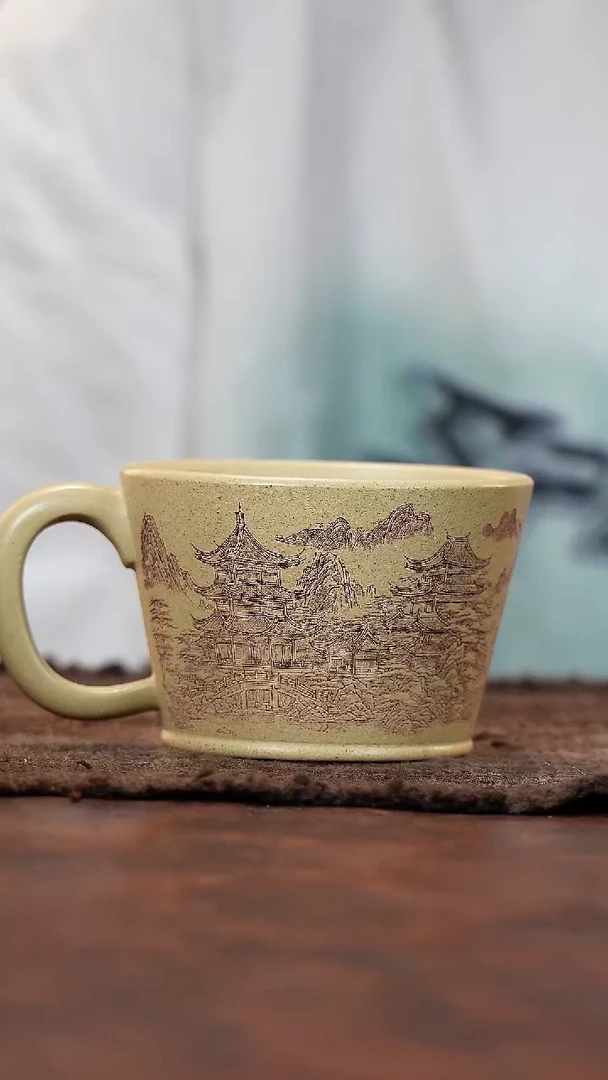 茶杯紫砂宽堂紫砂--本绿把杯