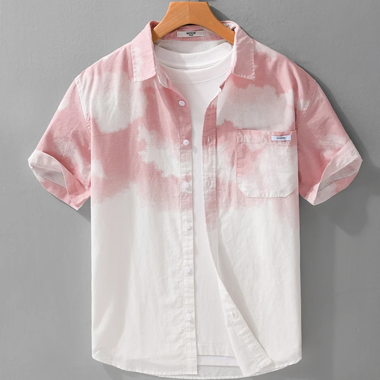 Cebrodz高级感渐变短袖衬衫男士休闲上衣服潮流雅痞个性小众衬衣