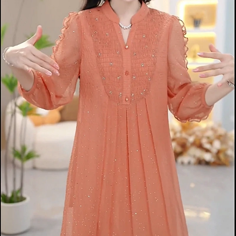 高级感时尚优雅女装2025春季新款气质轻奢宽松休闲减龄遮肚连衣裙