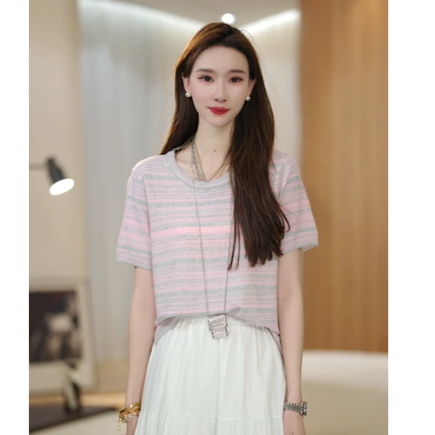 【新款上新】马克华菲竹节麻简约夏季刺绣百搭T恤短袖 L