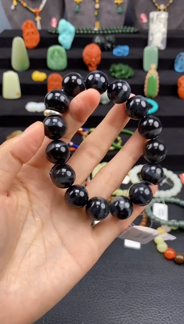 手串未镶嵌和田玉15mm青花圆珠手串