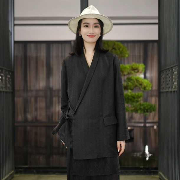 【栖香锦】皇金纱 香云纱 新中式 国风 束带 西装