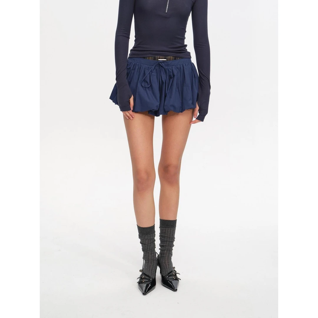 JOHNNYWU甜酷芭蕾少女拼接抽绳花苞半身裙