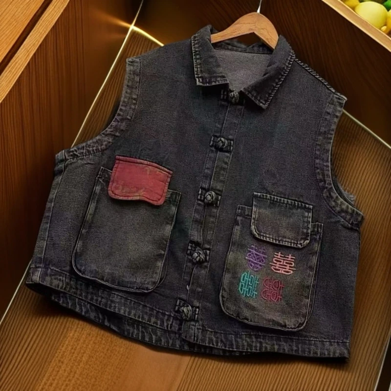 君姐女装[CK094]春季新款砂洗牛仔休闲宽松时尚减龄马甲