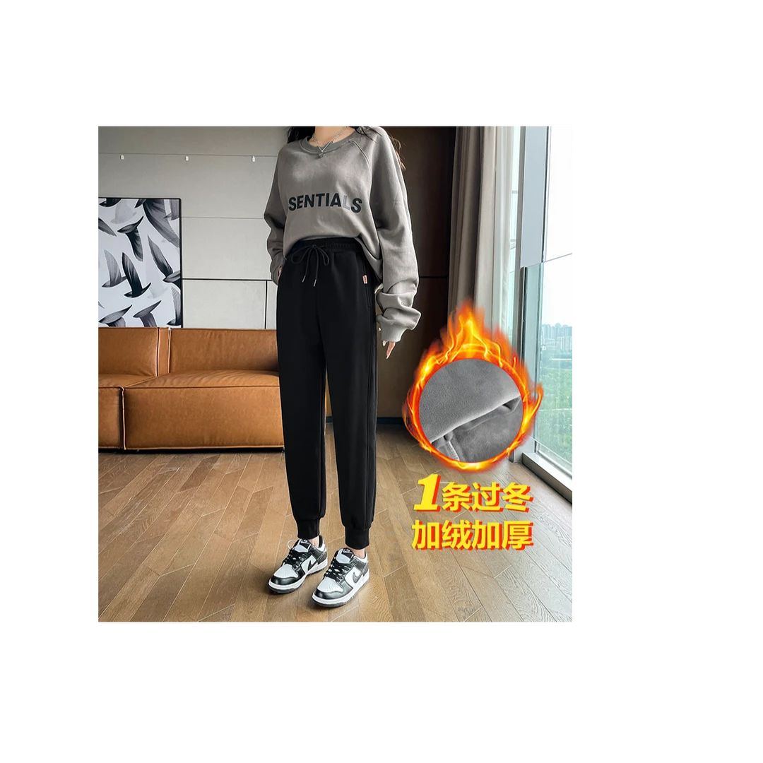螺纹束口【318#】冬季加绒女款潮流宽松束口运动休闲显瘦长裤卫裤