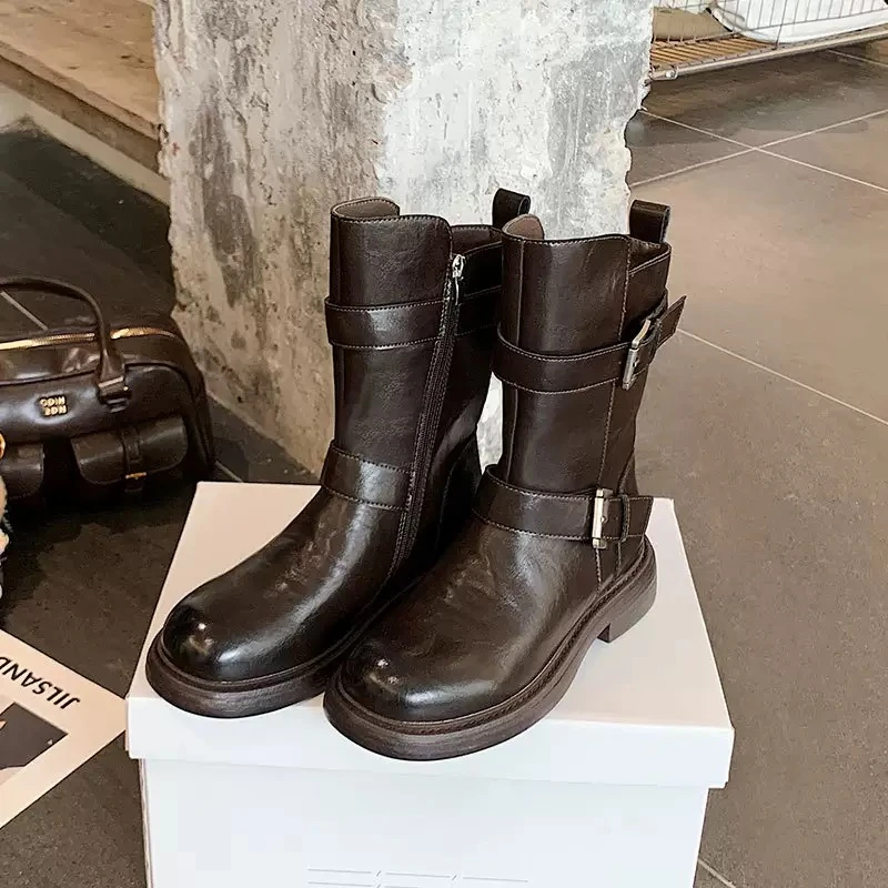 1541中筒低跟圆头马丁靴百搭靴子皮靴
