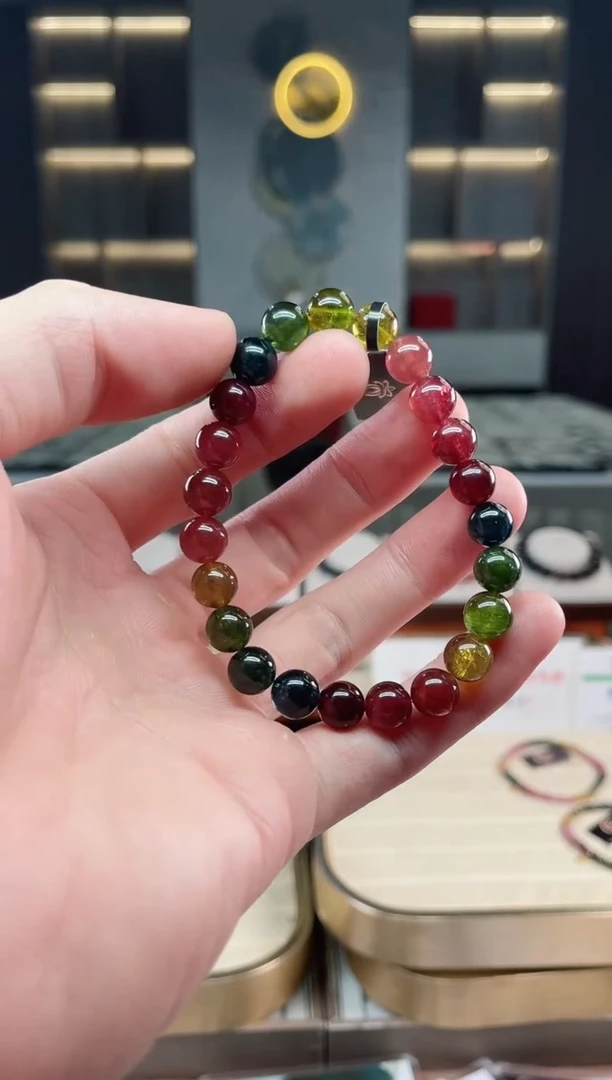 未镶嵌冰透体老矿碧玺彩虹单圈手串8mm+碧玺多样性发一条xion