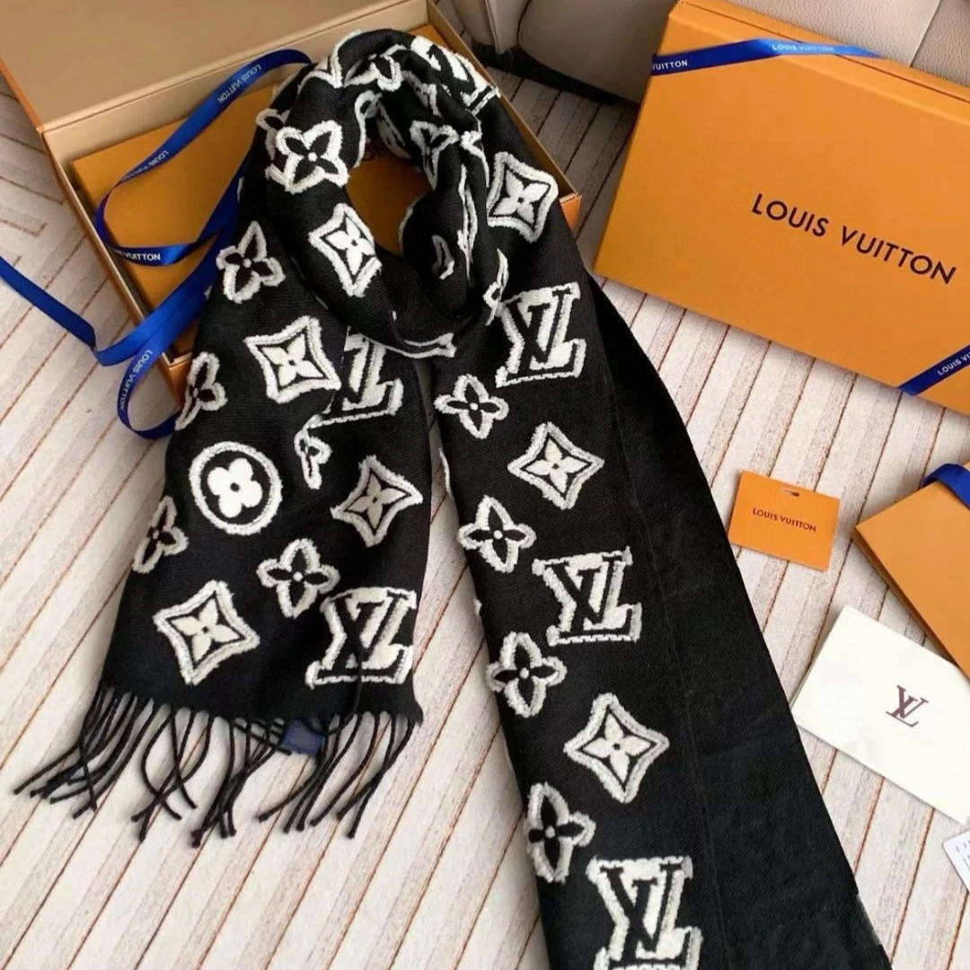 未使用 LouisVuitton/路易威登 7姐专场/黑色拼白色 羊毛绒线围巾