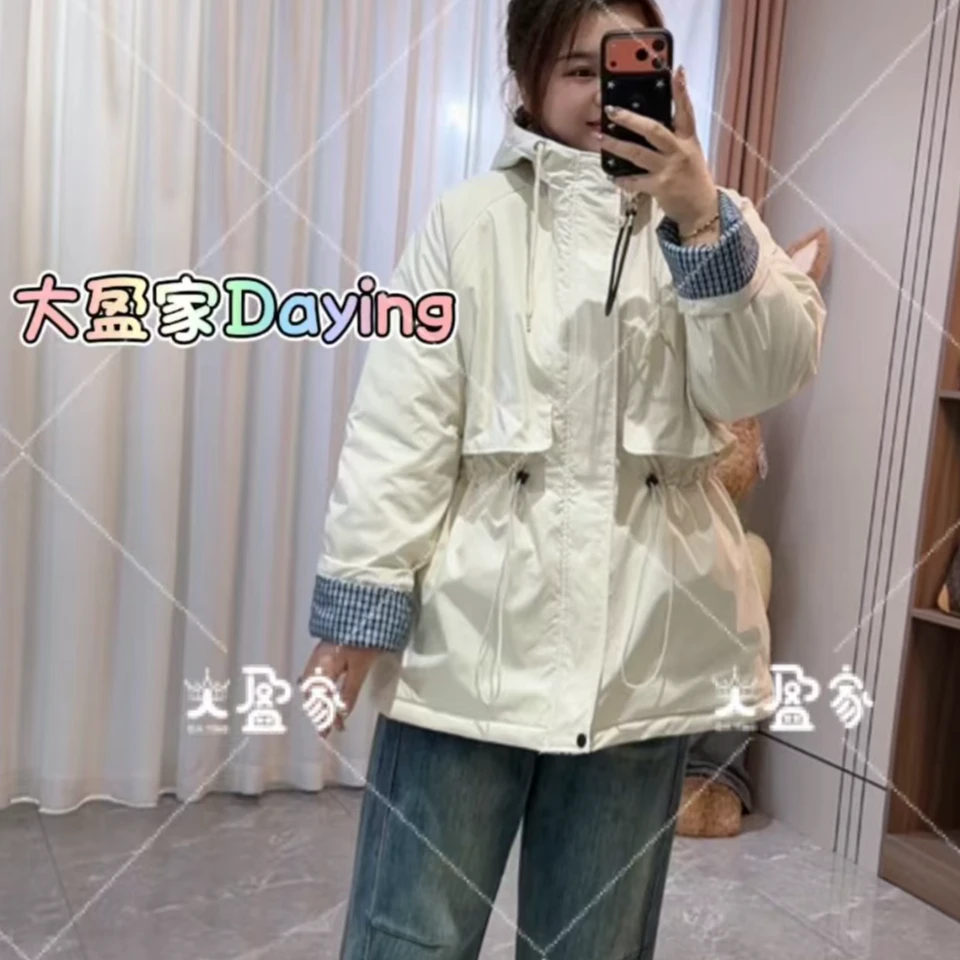 “Daying”9897连帽款拼格子收腰二棉小棉袄