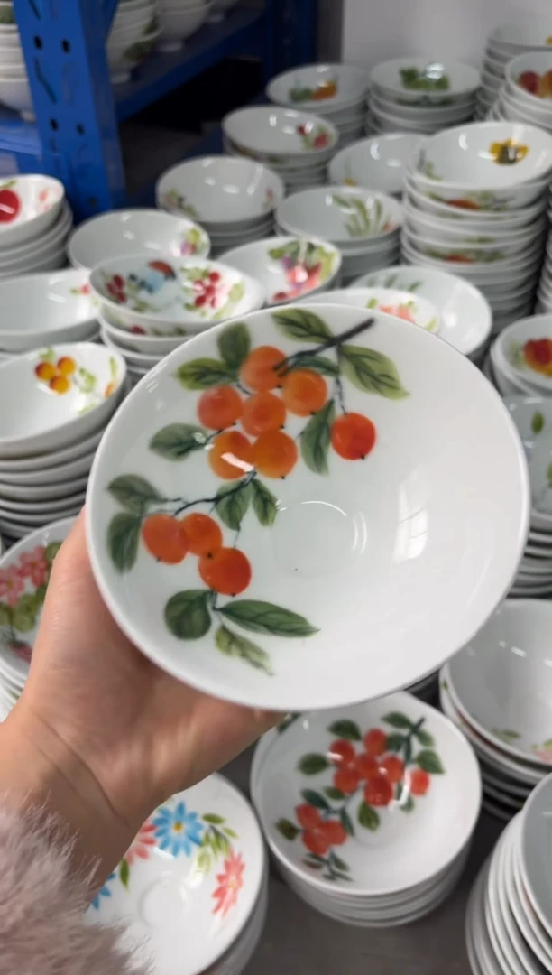 瓷片景德镇高温陶瓷食品级手绘釉中彩-斗笠碗