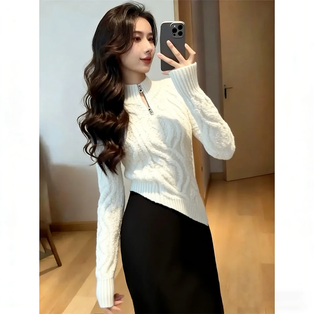 2025冬季新款爆款洋气女装巨好看法式气质别致白色不规则毛衣上衣