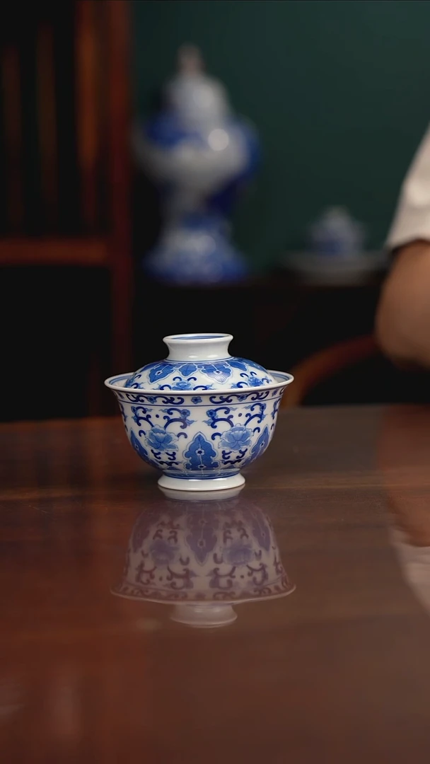 晓月柴窑 芭蕉叶盖碗