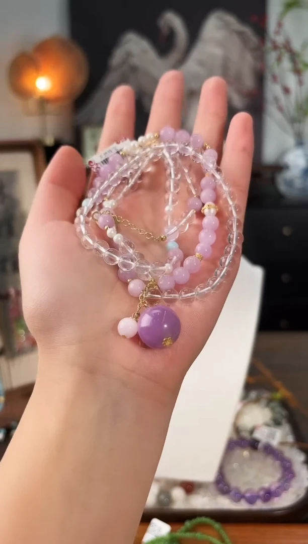 银S925镶嵌锂辉石手链MJJZBTT3861紫锂辉套装多样性发一