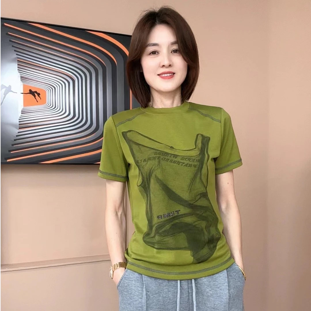 2025夏季新款女士短袖洋气百搭休闲时尚圆领t恤5163-04