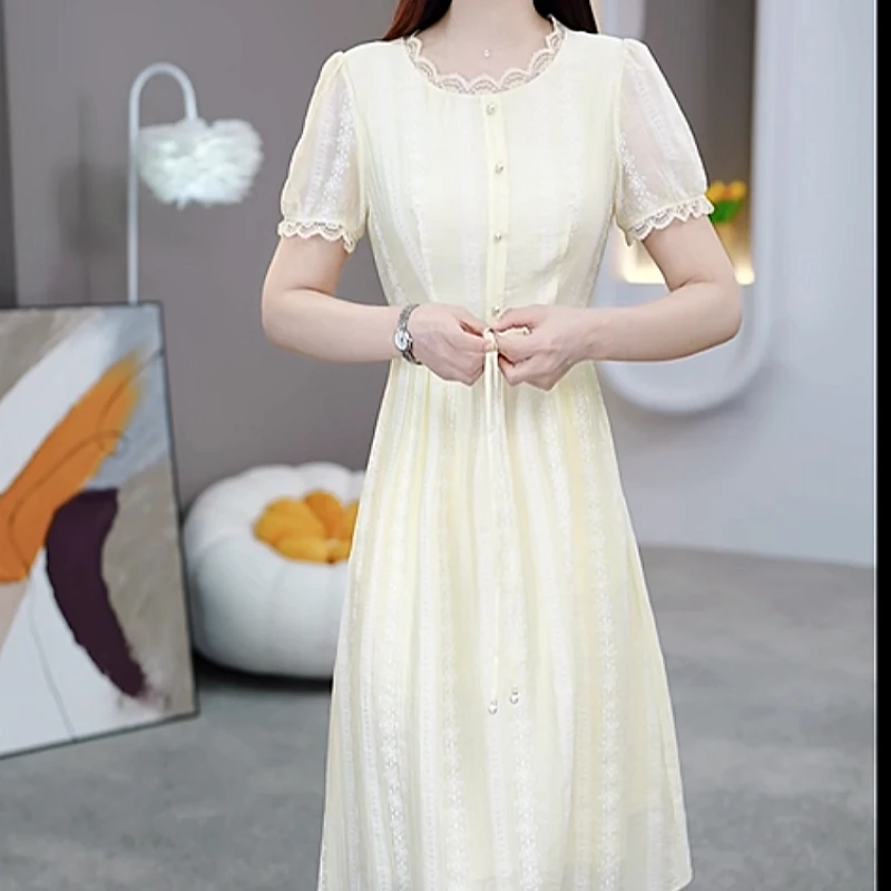 2025夏季新款时尚优雅气质减龄休闲薄款透气精致温柔中长款连衣裙