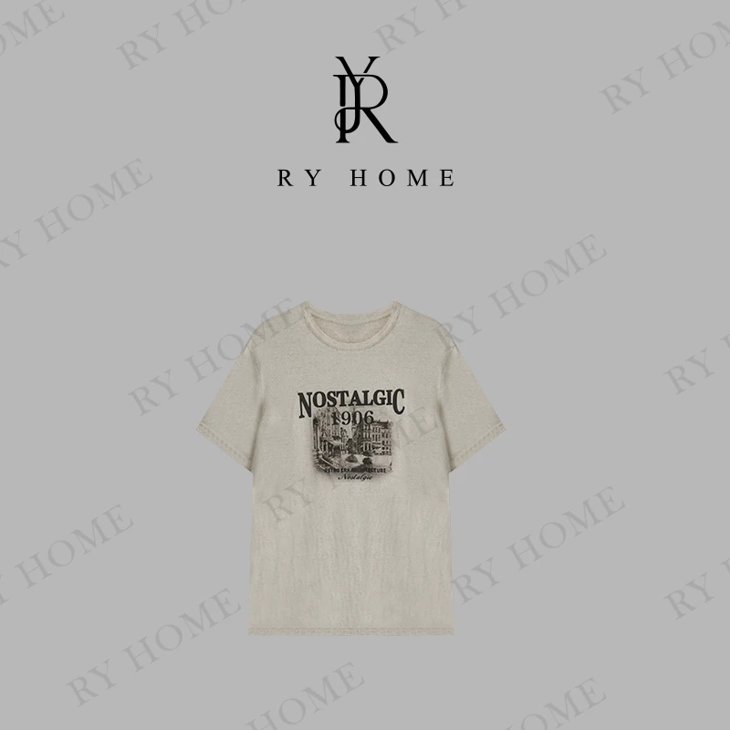 【容雨RYHOME】亚麻＋欧若风字母印花短袖T恤251T1920
