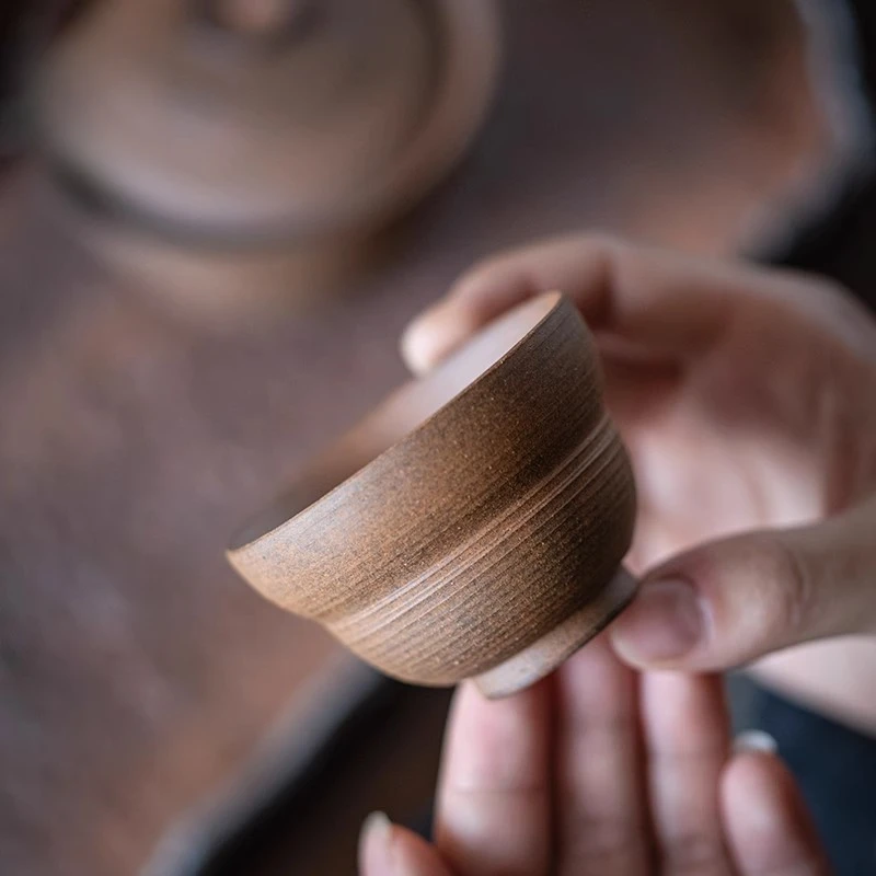 粗陶主人杯单杯 中式禅意功夫茶杯家用福禄杯古朴雅致品茗杯