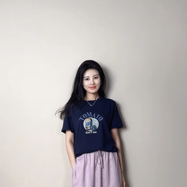 Oni 韩国藏青棉t 大门透气慵懒宽松短袖上衣