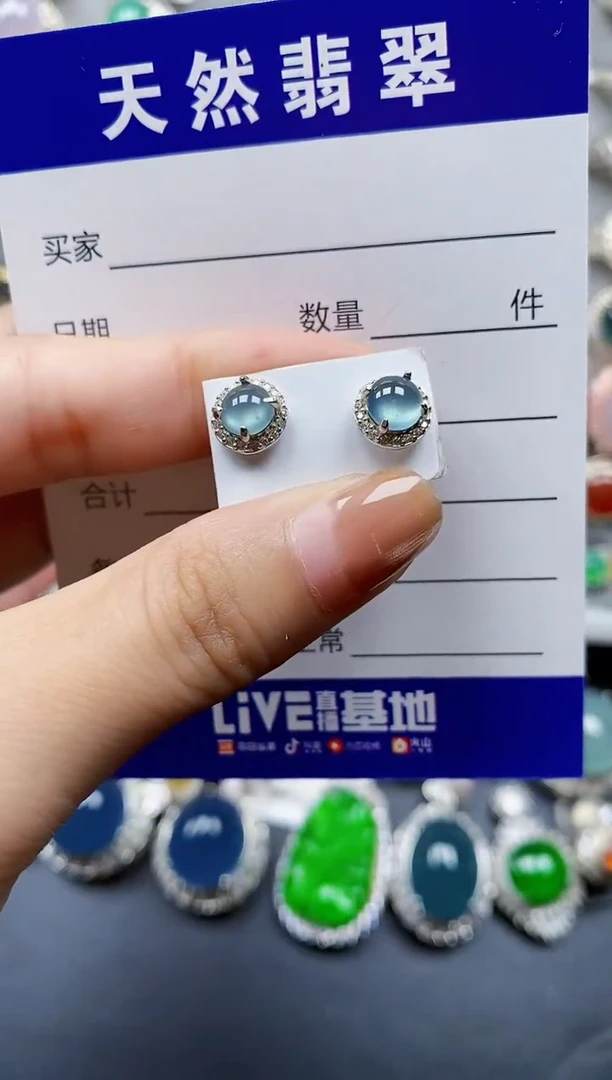 翡翠银S925镶嵌耳饰0580