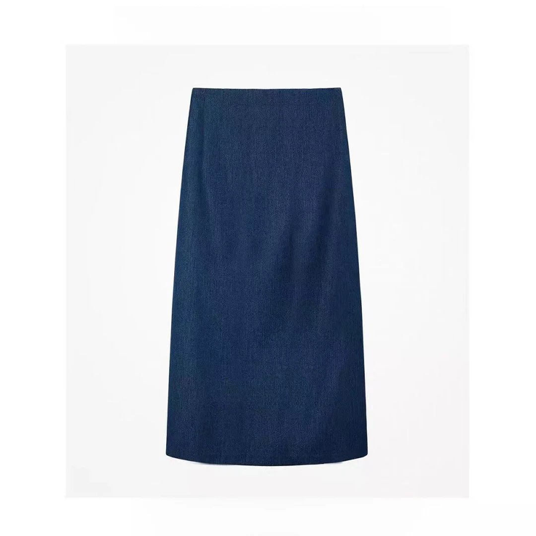 天丝棉牛仔夏款高腰半身裙女设计感显瘦遮跨a字长裙百搭气质裙子