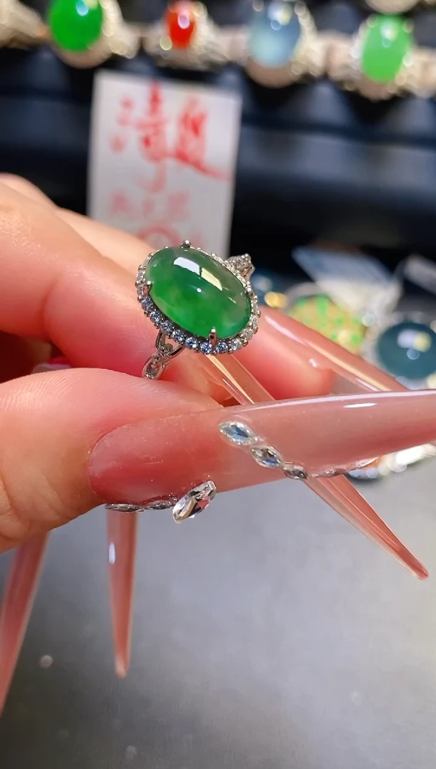 银S925镶嵌翡翠耳饰天然