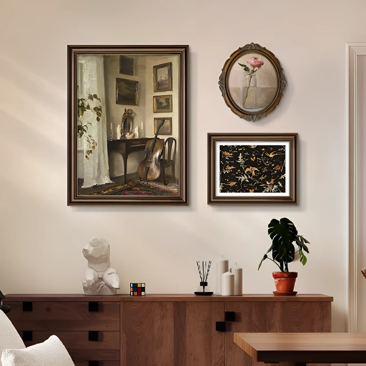 法式客厅椭圆装饰画美式复古沙发背景墙挂画轻奢高级感组合画壁画