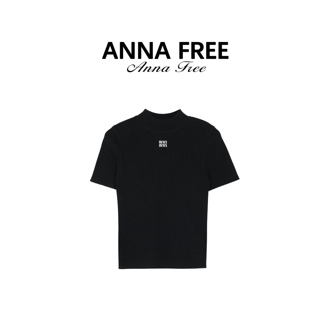 ANNA FREE 修身型设计师字母经典夏季短袖常规百搭毛针织衫Z8510
