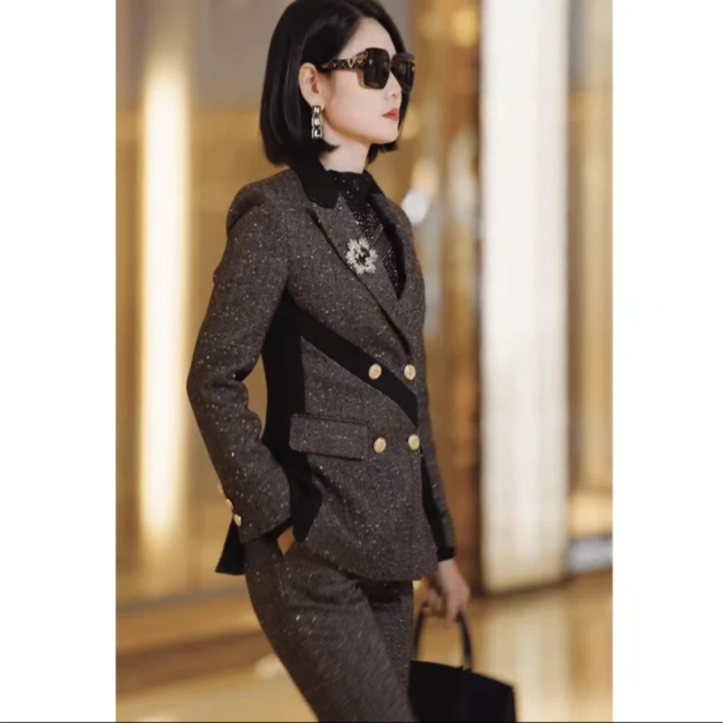 冬季加厚保暖西服两件套秋冬加厚礼服套装高定西装礼服设计款606