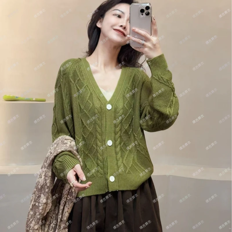 春-原创设计25-29宽松V领长袖镂空百搭针织开衫