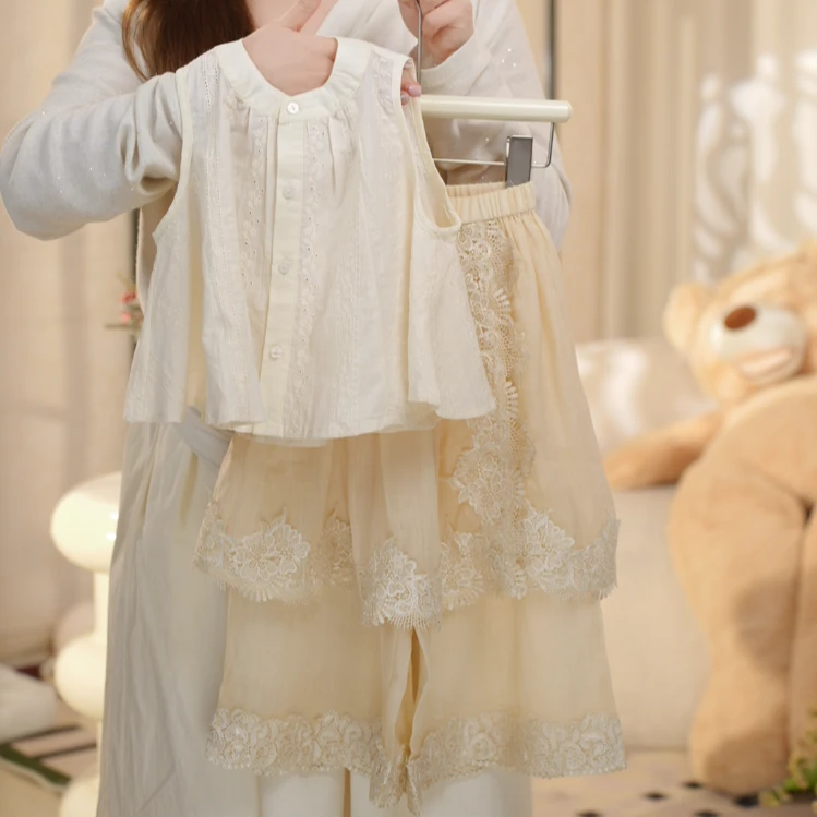 2025春季新款儿童套装 女童韩系无袖上衣+女宝宽大阔腿裤两件套